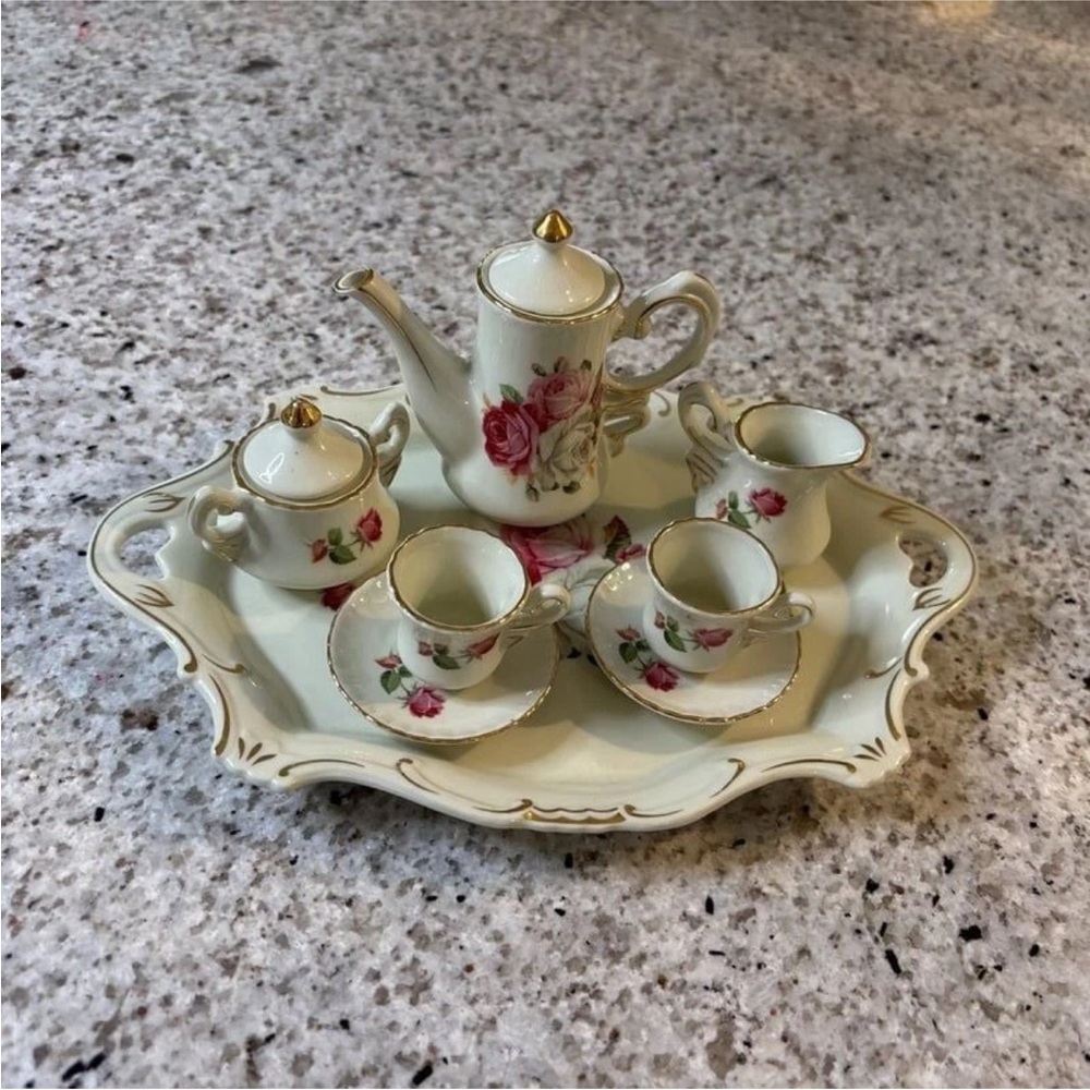Vintage Miniature Tea Set Tiny Tea Set Pink Roses